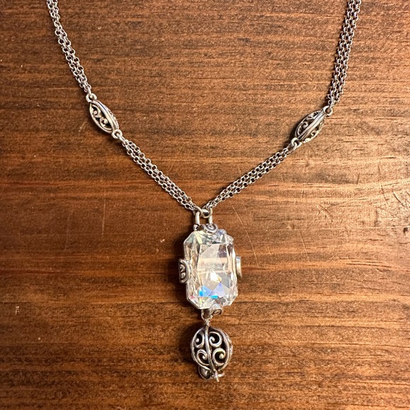 BRIGHTON DANGLE CRYSTAL BALL Pendant  Double Chain Silver LONG Necklace - Picture 1 of 3